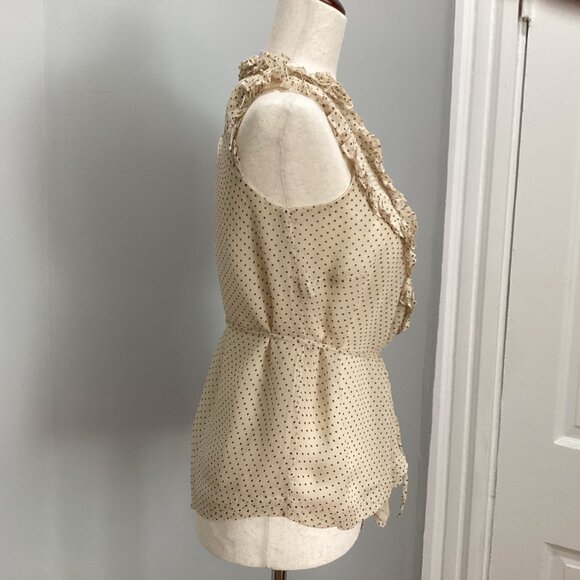 J. Crew 100% silk polka dot ruffle v-neck sleeveless wrap blouse size 0 cream - Picture 3 of 15